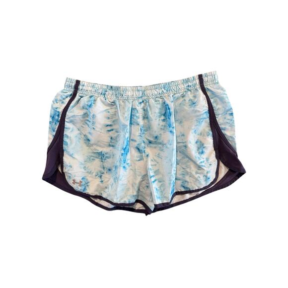 Under Armour Women’s Running Shorts Blue Tie Dye Active Gym Workout Liner Small - Picture 2 of 9